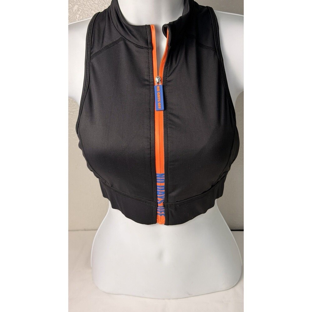 No Day Off NDO Women’s Crop Top Sports Bra Vest Zipper Black OrangeBlue Xs/S New